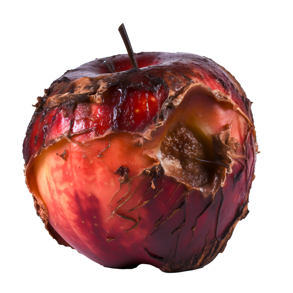 AI generated Rotten Apple Illustrates Unhealthy Eating A Close-Up View of Decay and Unwholesome Food png