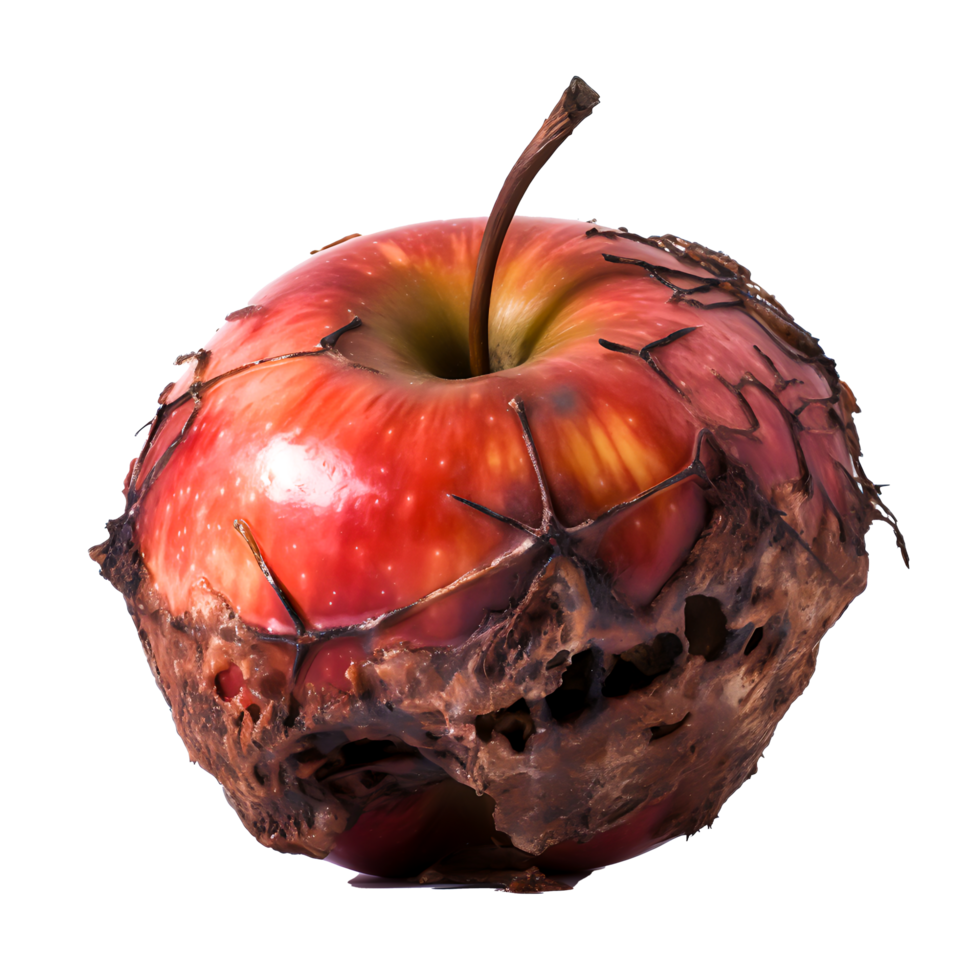 AI generated Rotten Apple Illustrates Unhealthy Eating A Close-Up View of Decay and Unwholesome Food png