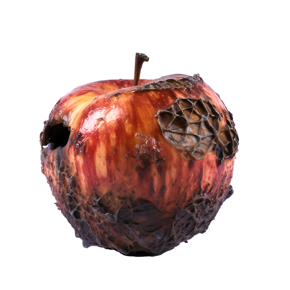 ai gerado podre maçã ilustra pouco saudável comendo uma fechar-se Visão do decair e insalubre Comida png