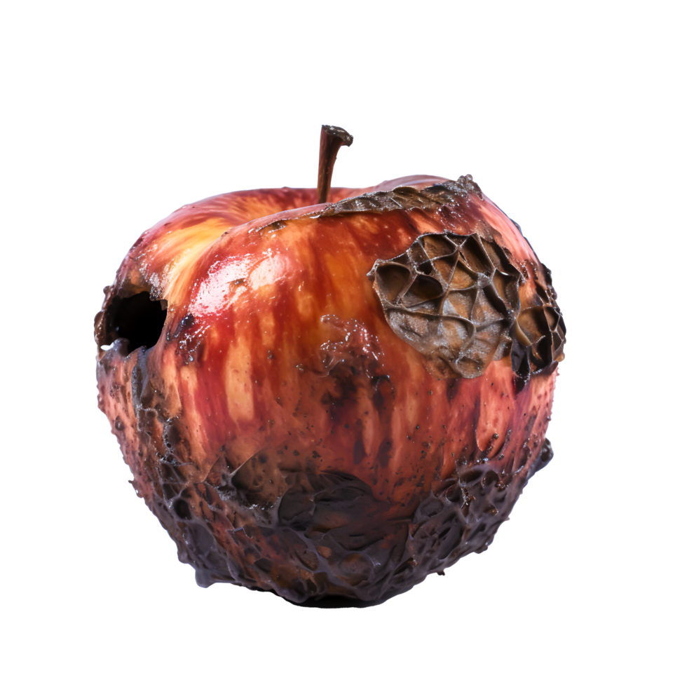 AI generated Rotten Apple Illustrates Unhealthy Eating A Close-Up View of Decay and Unwholesome Food png