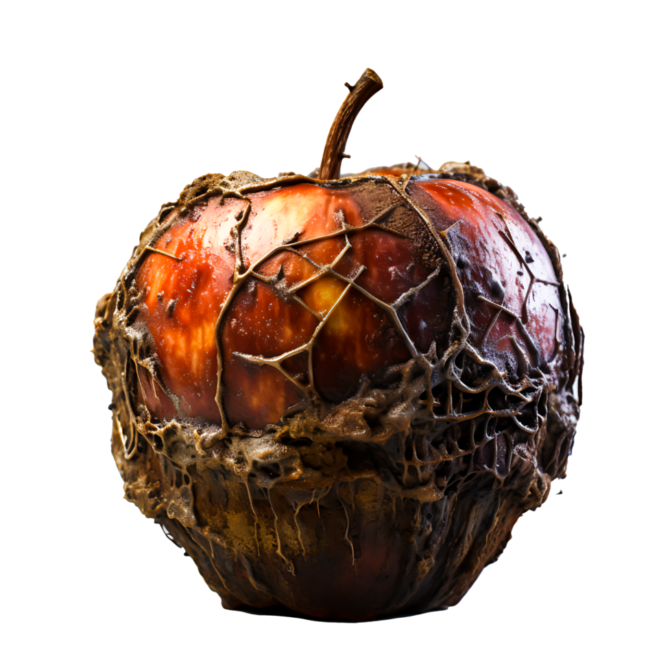 AI generated Rotten Apple Illustrates Unhealthy Eating A Close-Up View of Decay and Unwholesome Food png