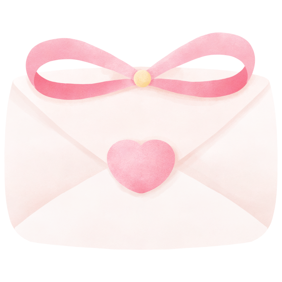 White envelope with bow, watercolor clip art png