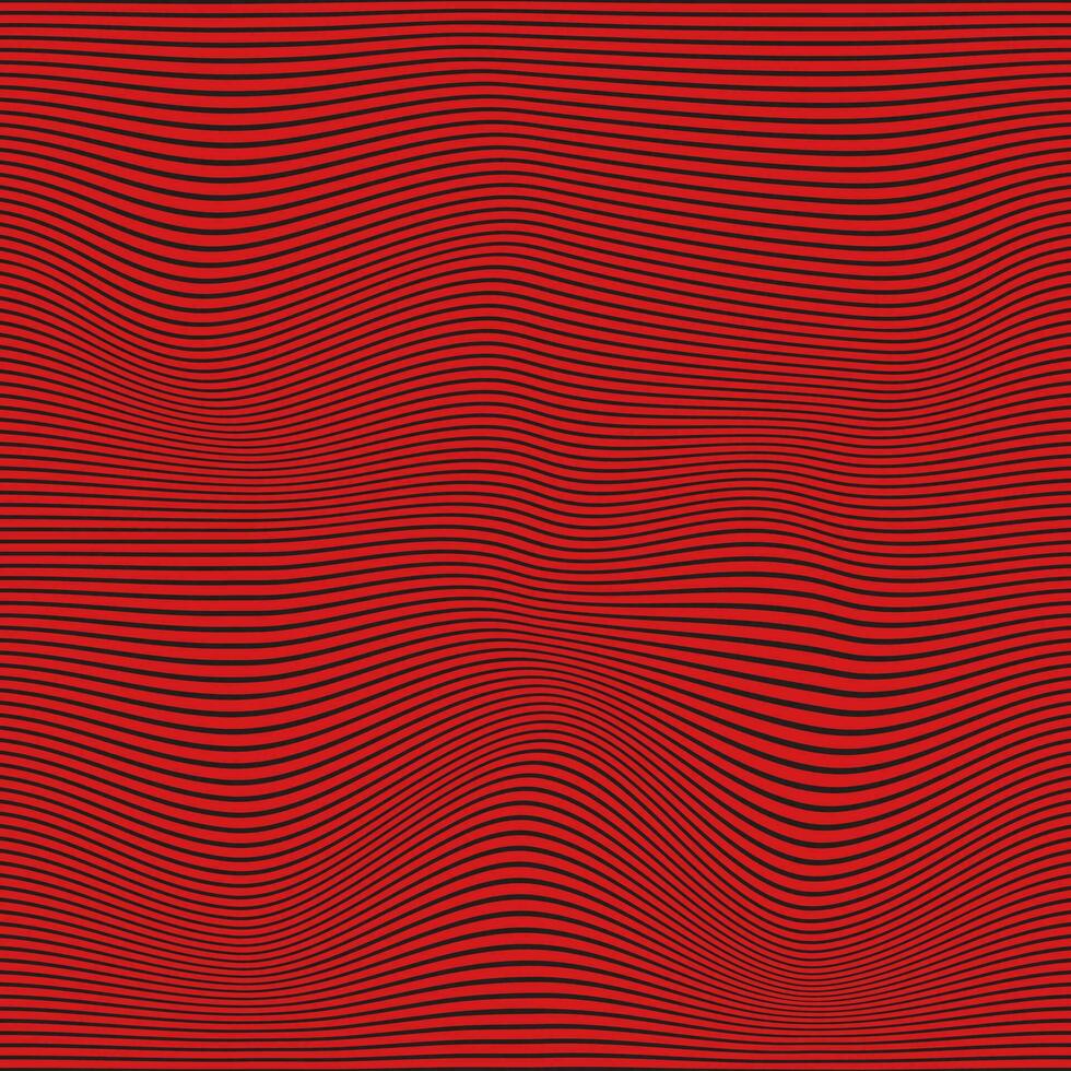 modern simple abstract seamlees black color horizontal line wavy distort pattern art on red color background vector