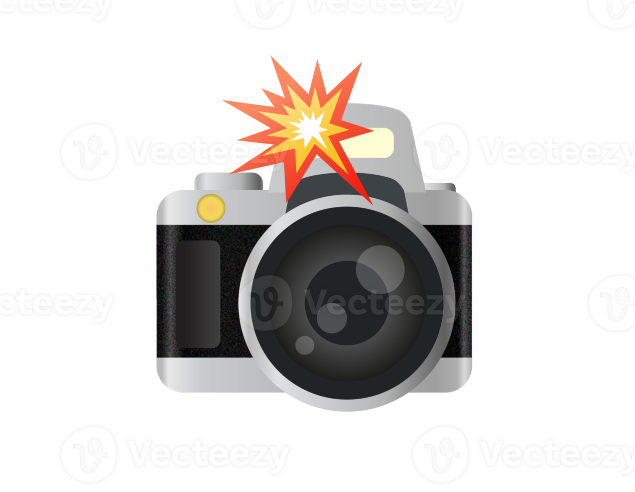 Profession black, silver Digital Single Lens Reflex dslr camera icon with flash png