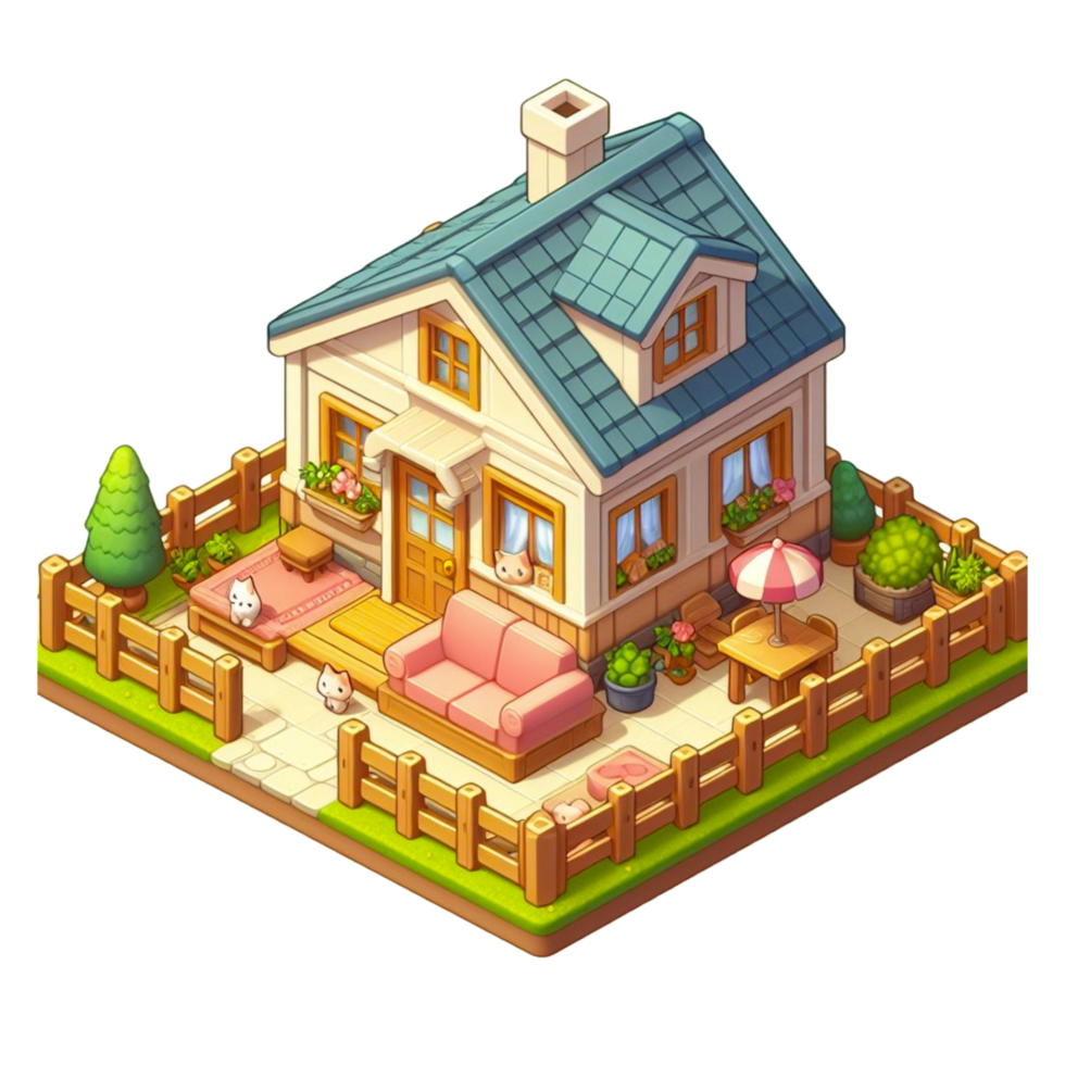 cute small home, 3d game isometric, detailed. Free PNG