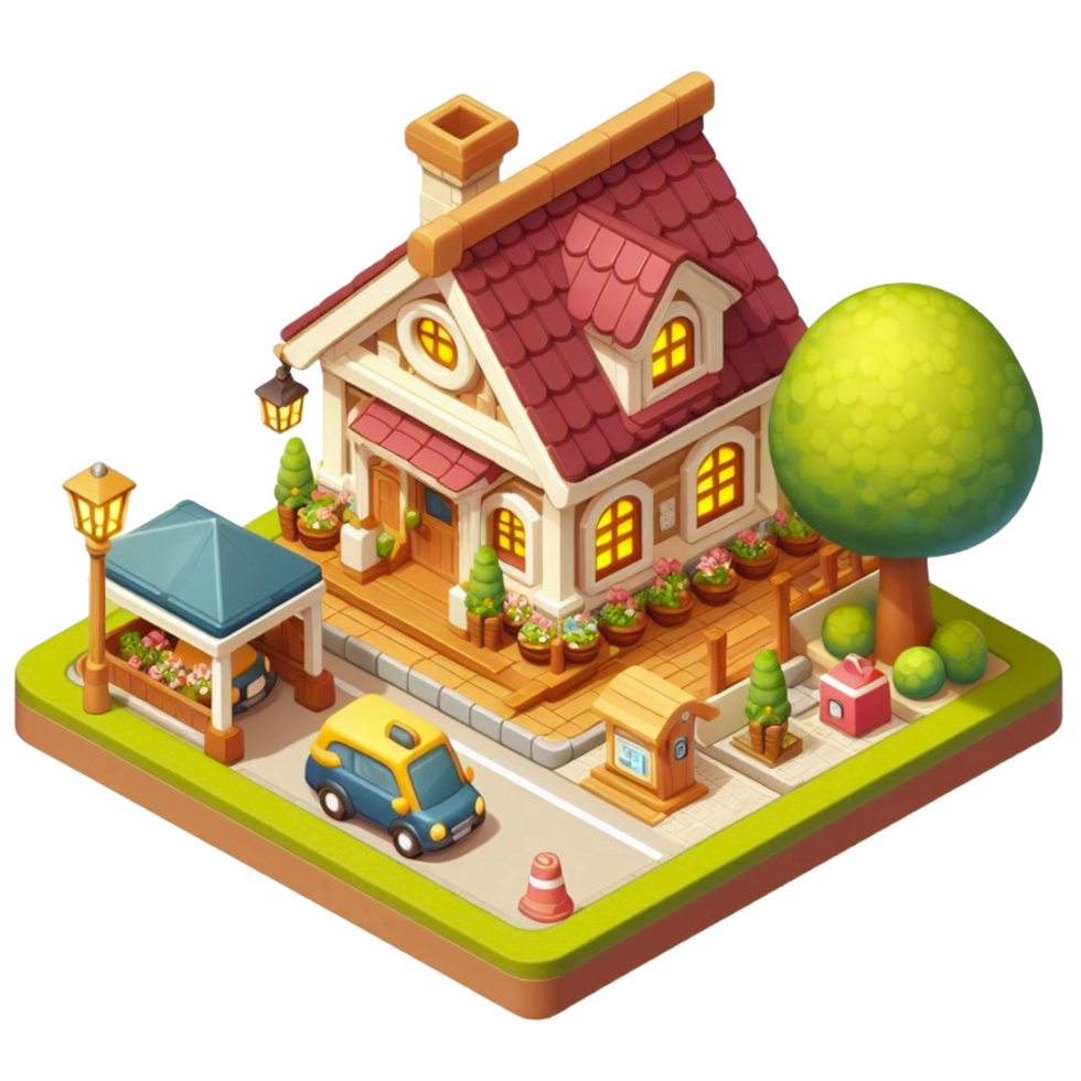 mignonne petit maison, 3d Jeu isométrique, détaillé. gratuit png