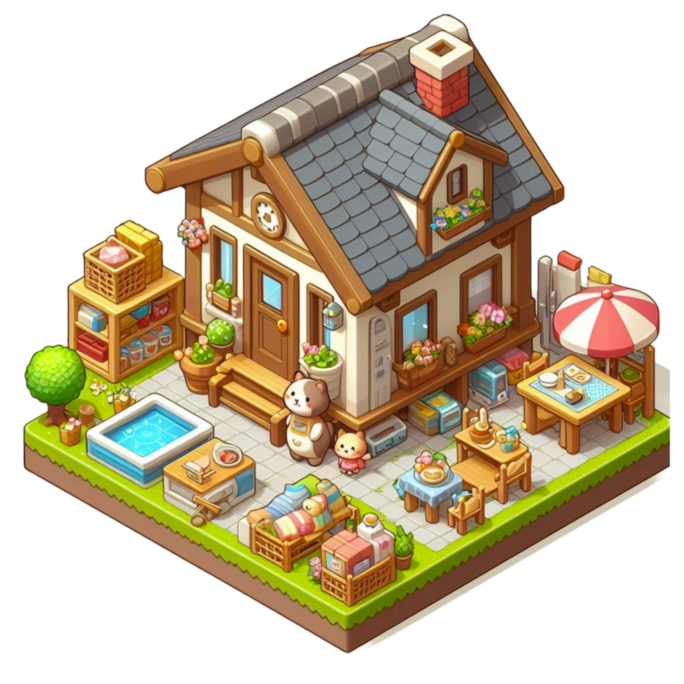 cute small home, 3d game isometric, detailed. Free PNG