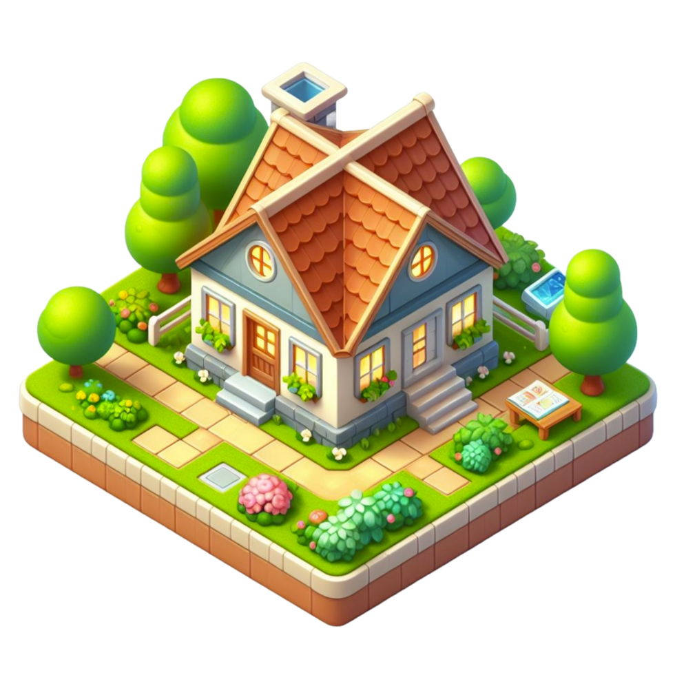 carino piccolo casa, 3d gioco isometrico, dettagliato. gratuito png