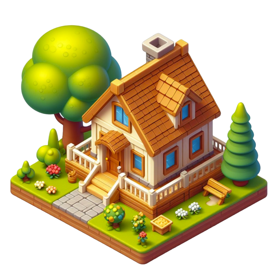 mignonne petit maison, 3d Jeu isométrique, détaillé. gratuit png