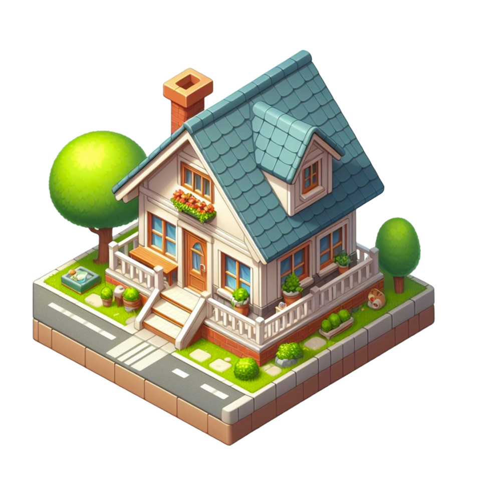 mignonne petit maison, 3d Jeu isométrique, détaillé. gratuit png