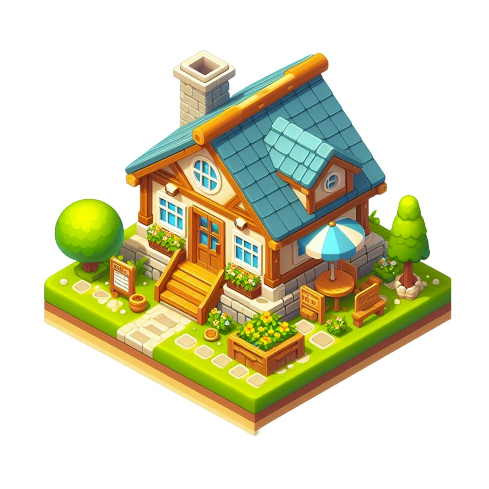 cute small home, 3d game isometric, detailed. Free PNG