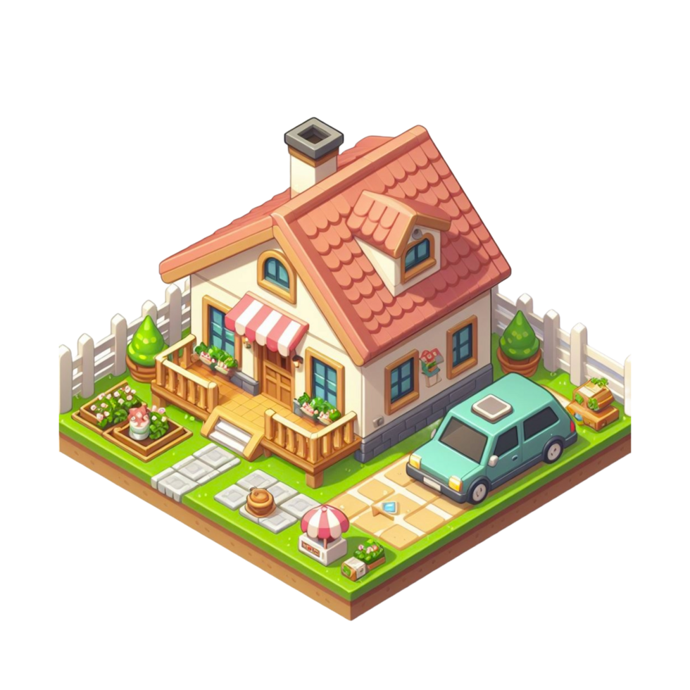 mignonne petit maison, 3d Jeu isométrique, détaillé. gratuit png