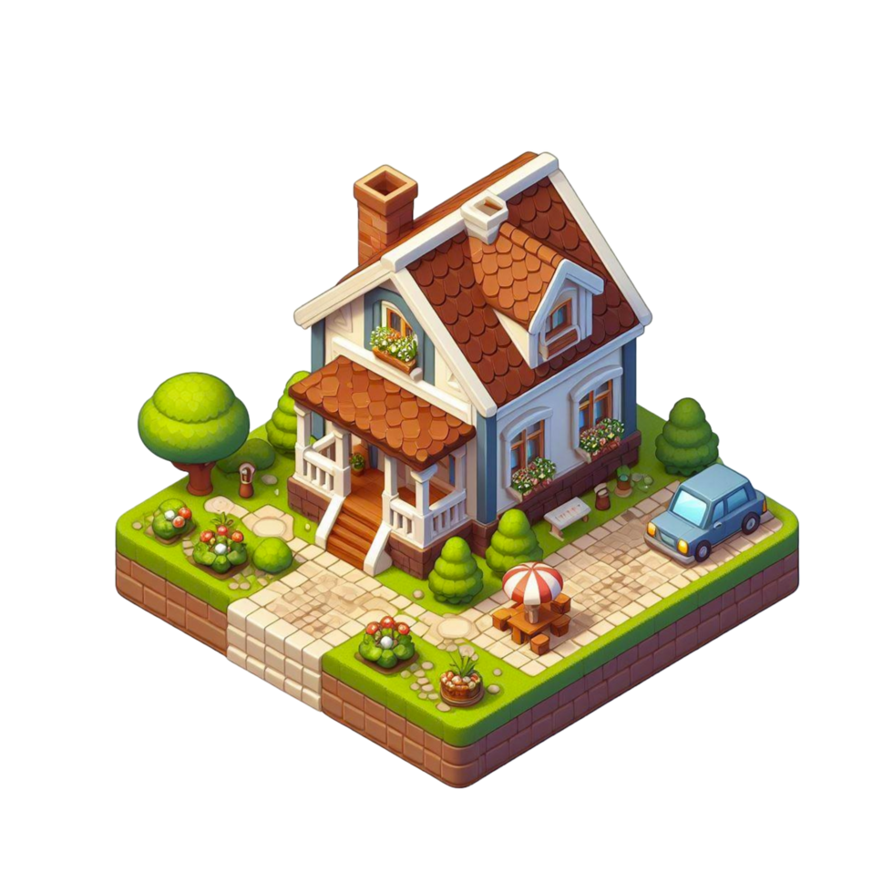 cute small home, 3d game isometric, detailed. Free PNG