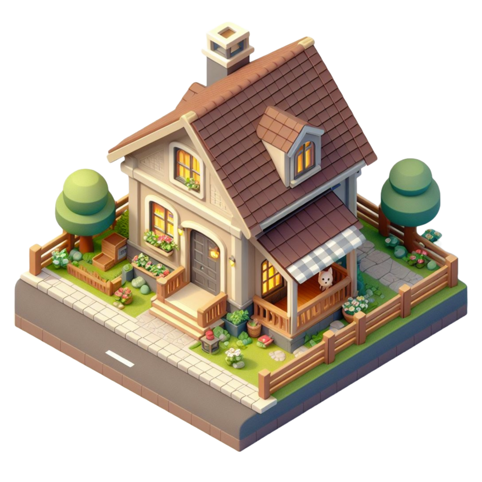 mignonne petit maison, 3d Jeu isométrique, détaillé. gratuit png