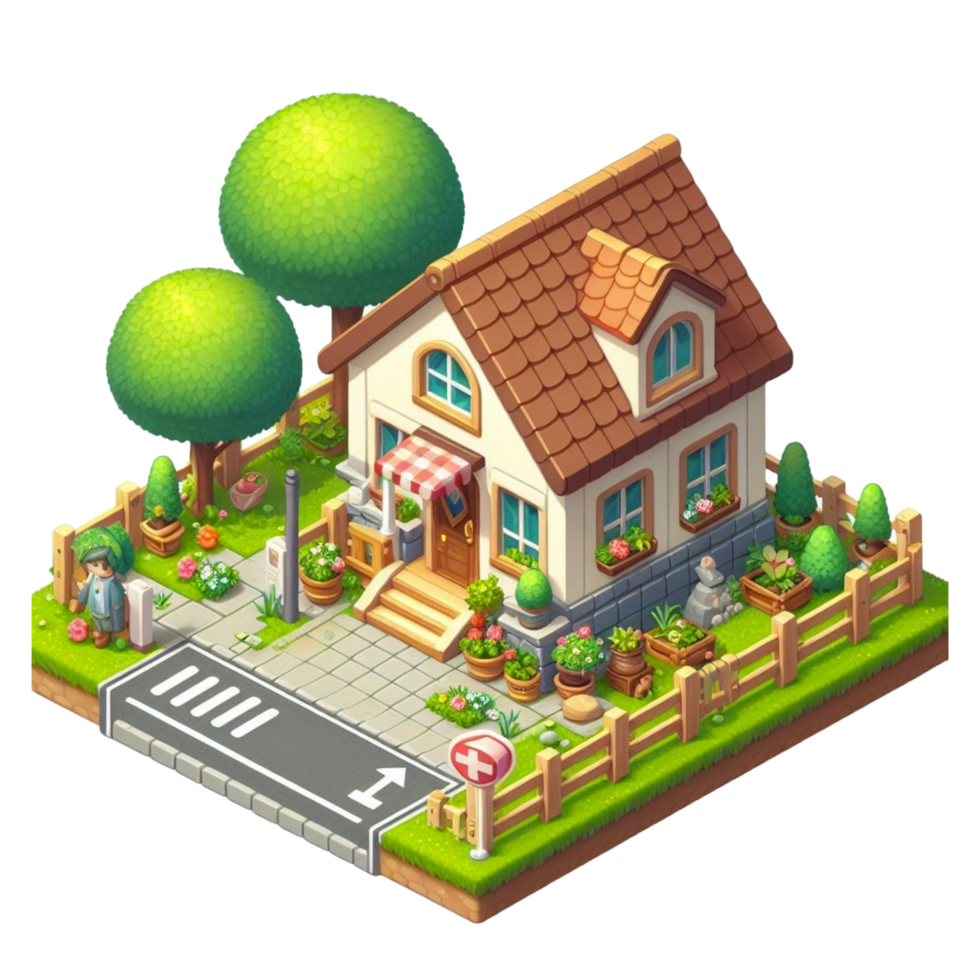 cute small home, 3d game isometric, detailed. Free PNG