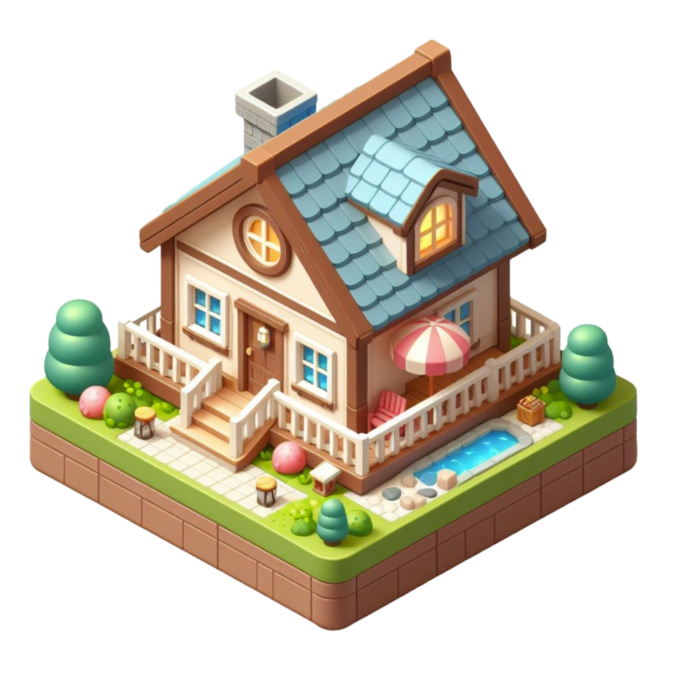 cute small home, 3d game isometric, detailed. Free PNG