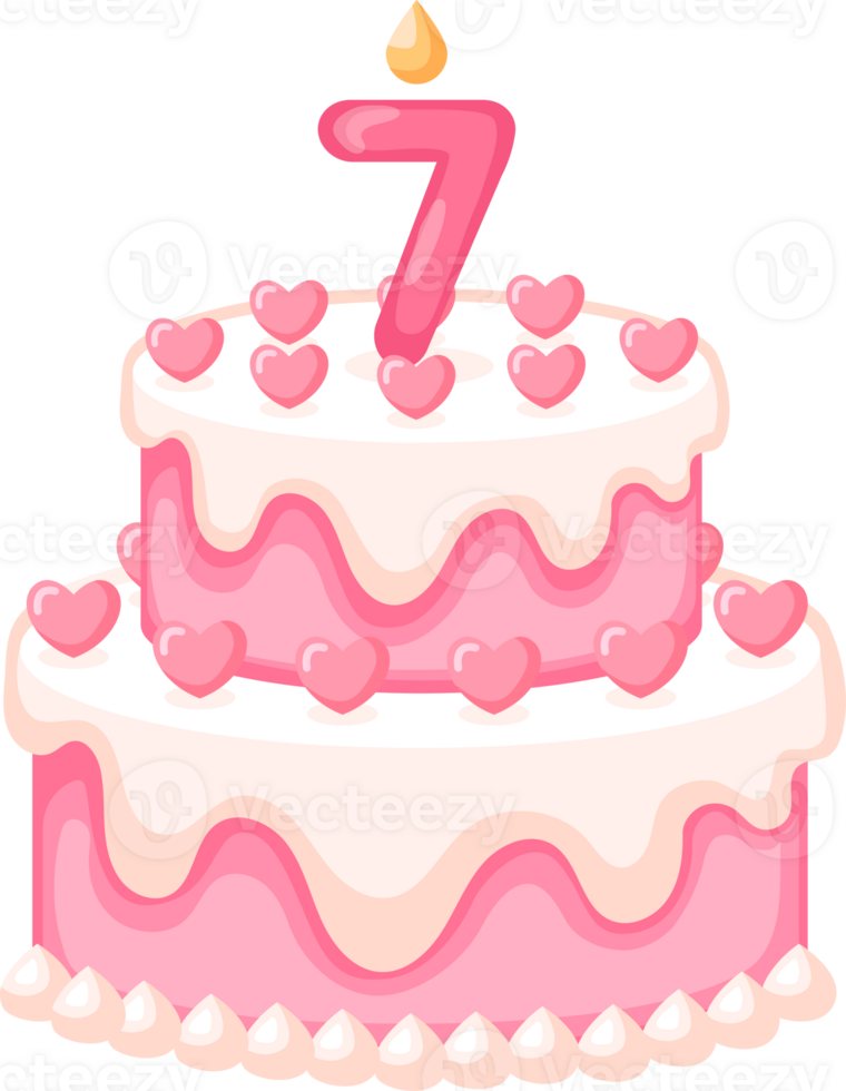 Love Birthday Cake With Candle Number 7 Illustration png