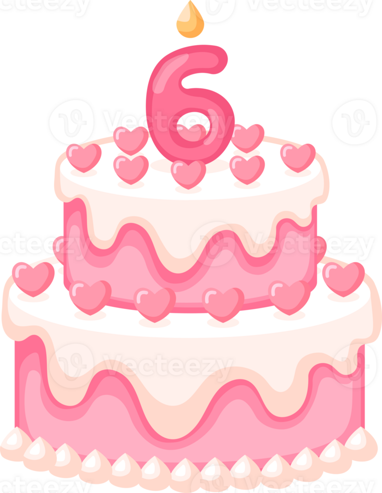 Love Birthday Cake With Candle Number 6 Illustration png