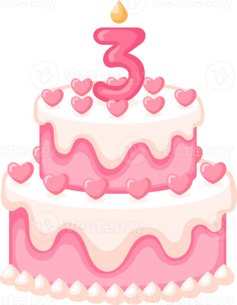Love Birthday Cake With Candle Number 3 Illustration png