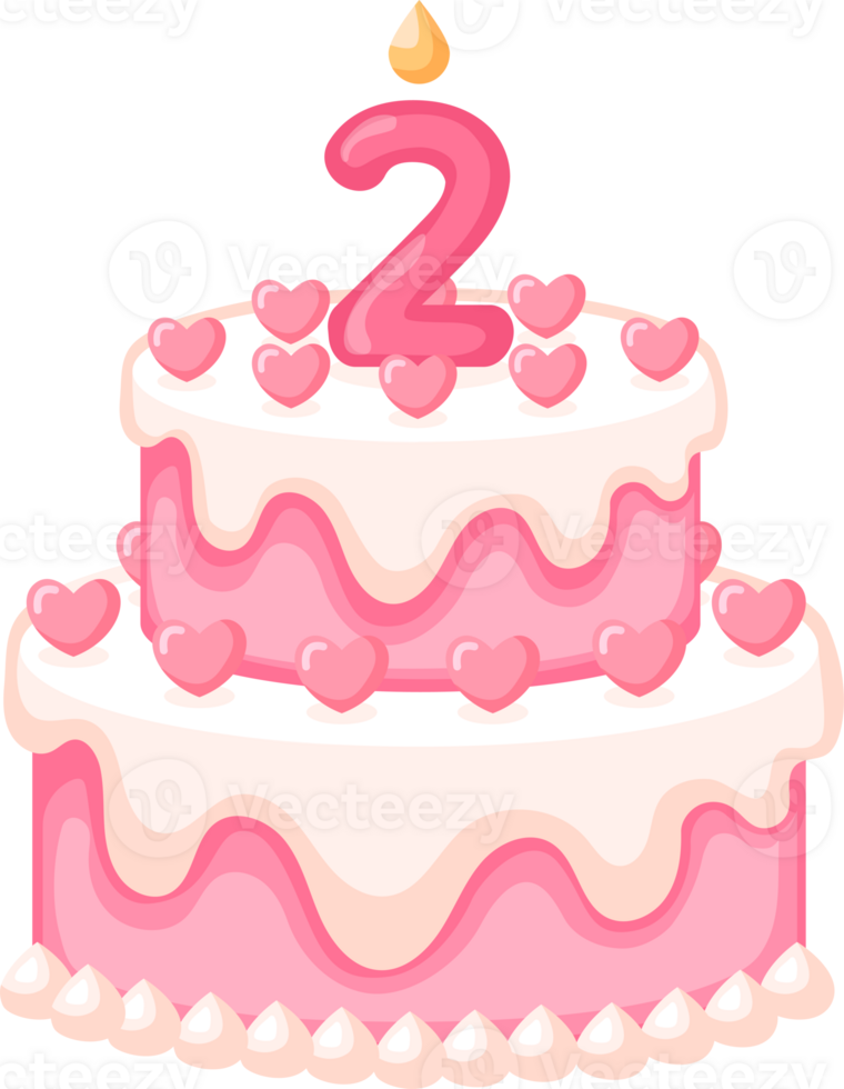 Love Birthday Cake With Candle Number 2 Illustration png