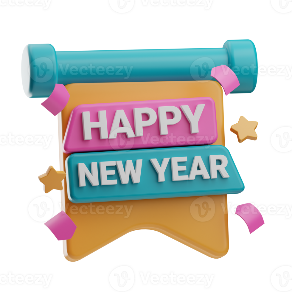Happy New Year Object Banner 3D Illustration png