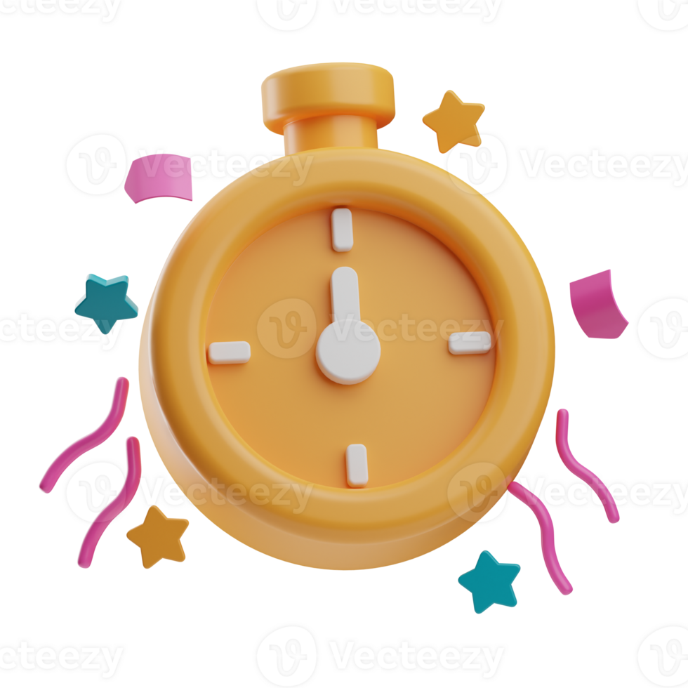 Happy New Year Object Clock 3D Illustration png