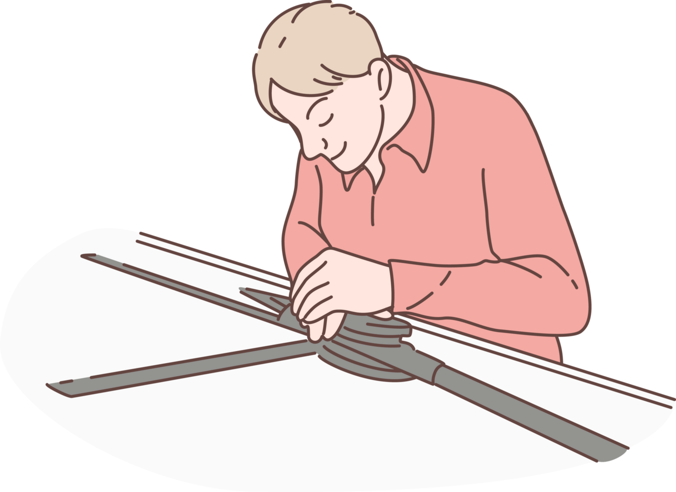 Architech engineer character drawing blueprint engineer inspection in workplace. Hand drawn style. png