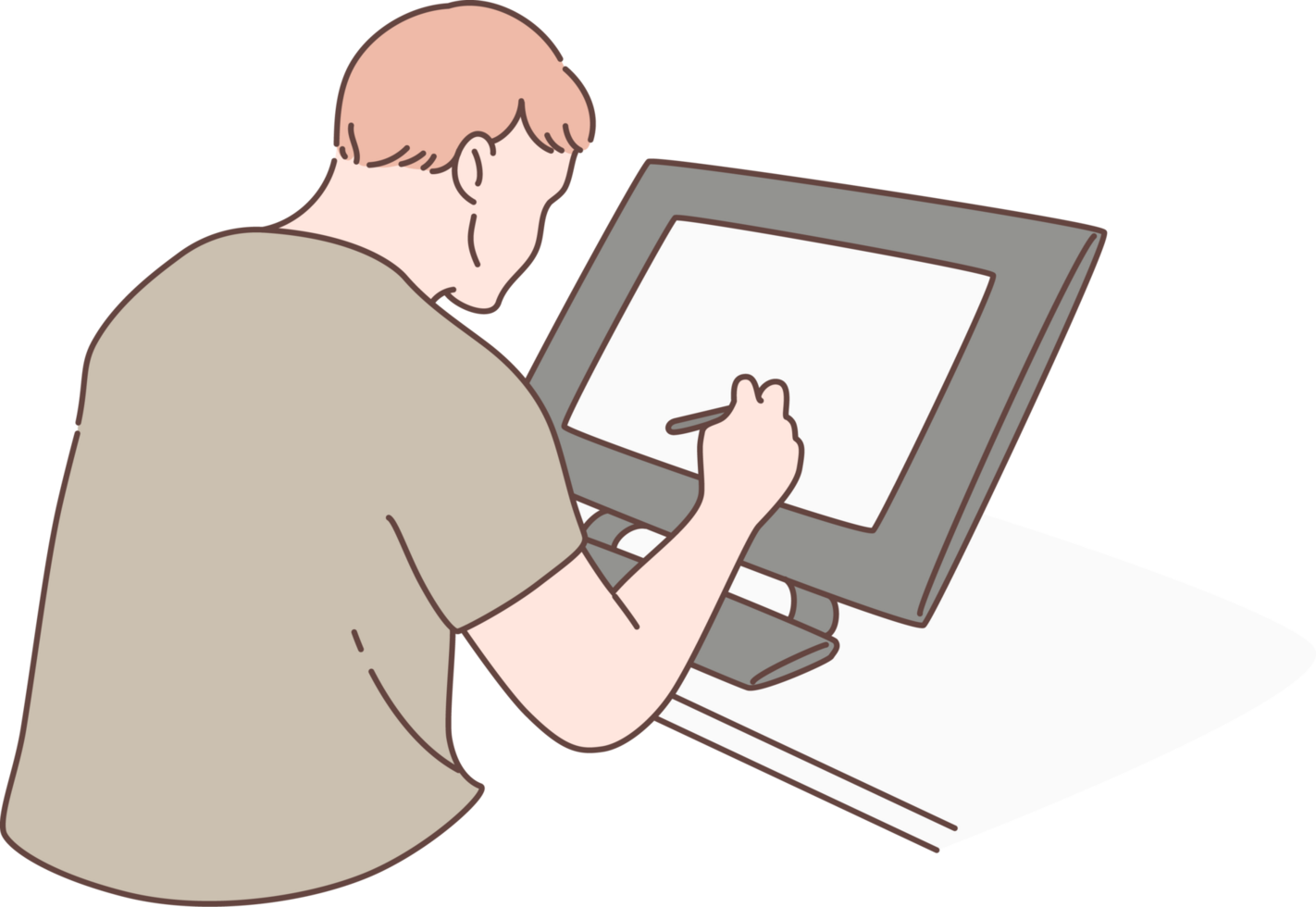Architech engineer character drawing blueprint engineer inspection in workplace. Hand drawn style. png