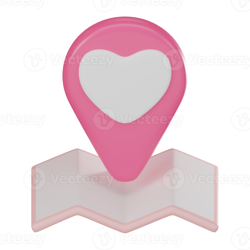 Love's Coordinates, 3D Map Pinpoint for Valentine's Day Celebration. 3D render. png