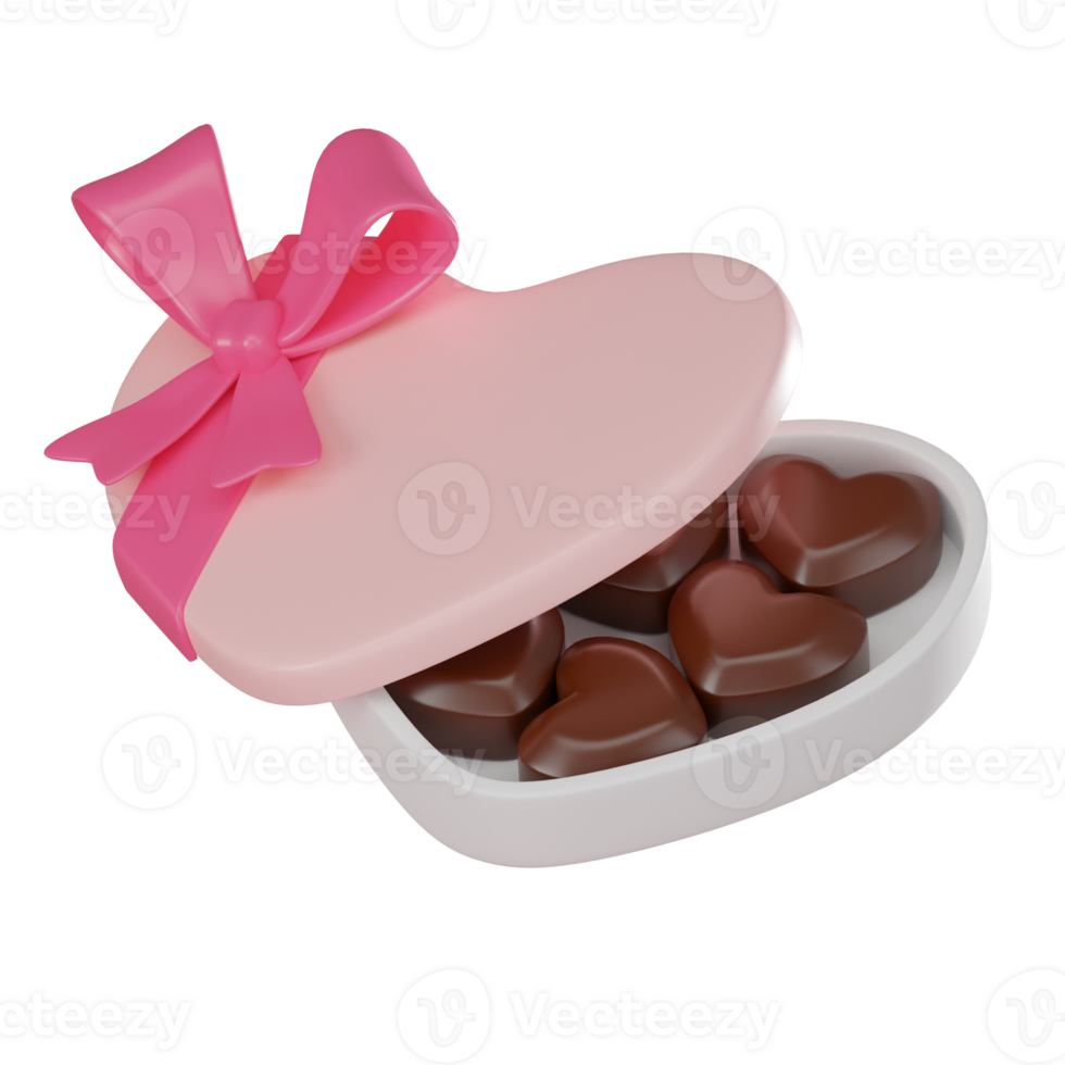 Heart shaped box of Chocolates for Love and Celebration Valentine. 3D render png