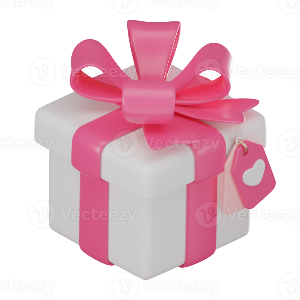 Heartfelt Surprise, Valentine's Day Gift Box with Tags heart shaped. 3D render png