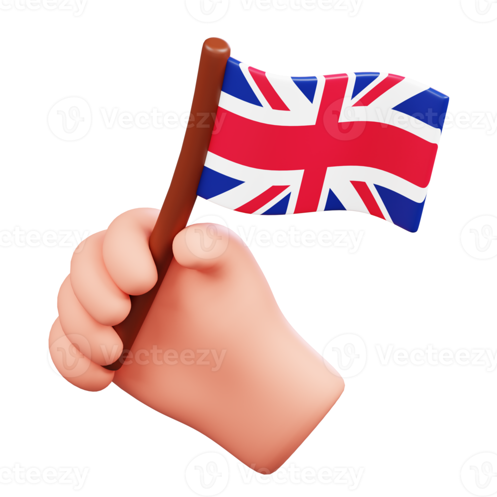 Hand holding United Kingdom Flag Isolated. Symbols Icons And Culture Of UK. 3D Rendering png