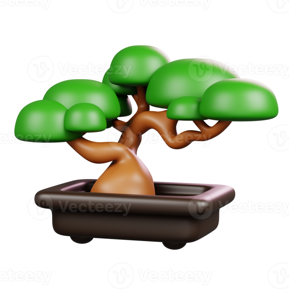 Bonsai Tree on Pot Isolated. Symbols Icons And Culture Of Japan. 3D Rendering png