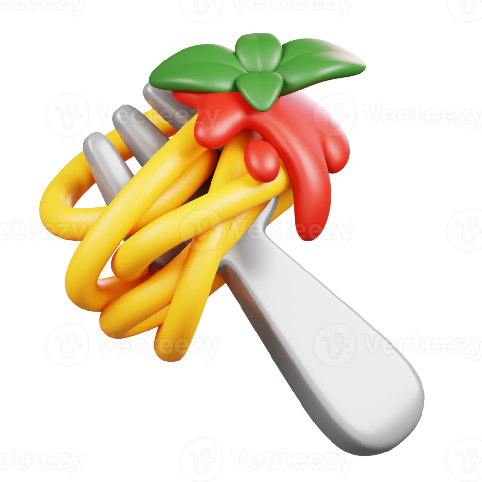 Fork of Spaghetti with Tomato Sauce Isolated. Symbols Icons And Culture Of Italy. 3D Render png