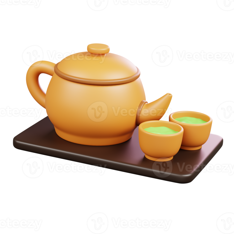 Japanese Teapot and Cups Isolated. Symbols Icons And Culture Of Japan. 3D Render png