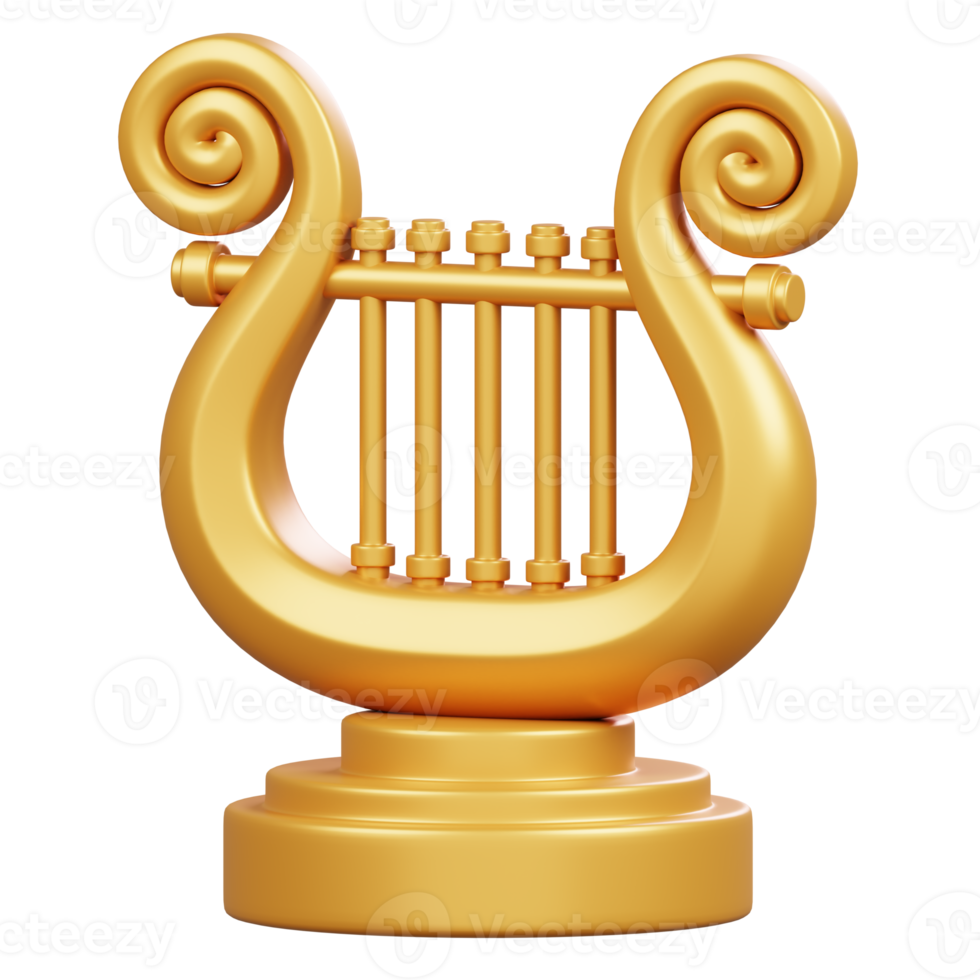 Golden Lyre Isolated. Symbols Icons And Culture Of Italy. 3D Render png