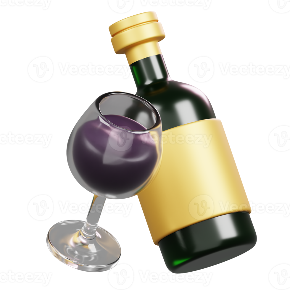Wine Bottle and Glass Isolated. Symbols Icons And Culture Of Italy. 3D Render png