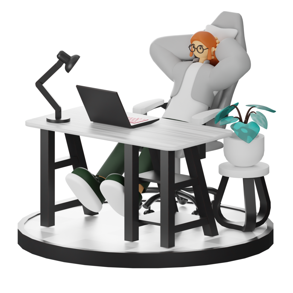 3D Illustration of a Teenage Female Programmer at the Computer Desk png