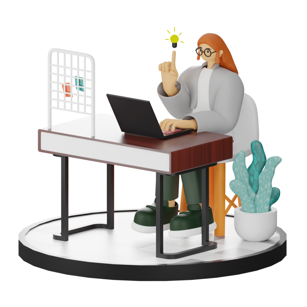 3D Illustration of a Teenage Female Programmer at the Computer Desk png