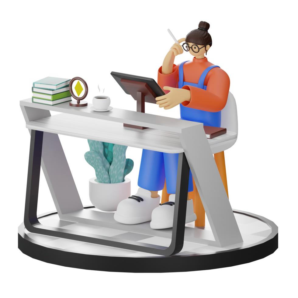 A Teenage Girl Engaged in 3D Digital Drawing at the Computer Desk png