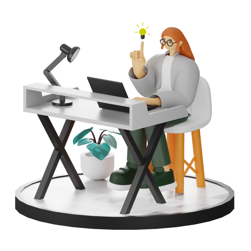 3d illustrazione di un' adolescenziale femmina programmatore a il computer scrivania png