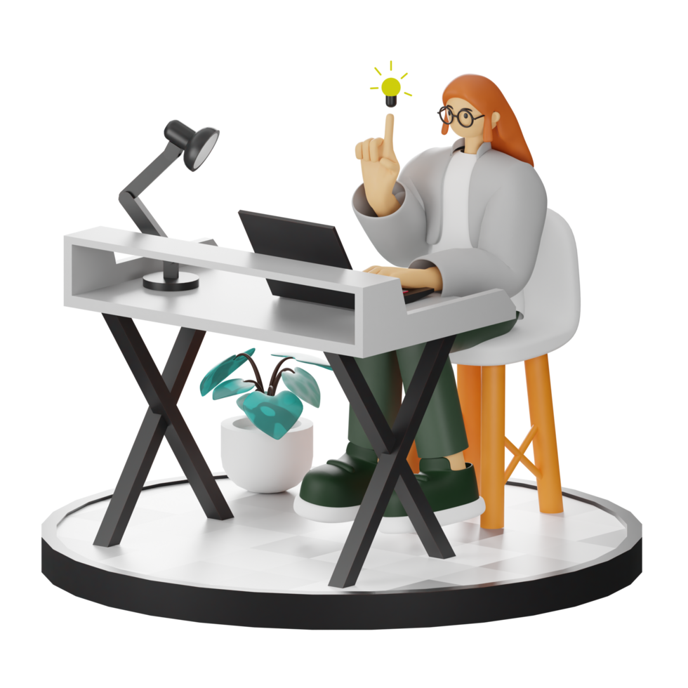 3D Illustration of a Teenage Female Programmer at the Computer Desk png