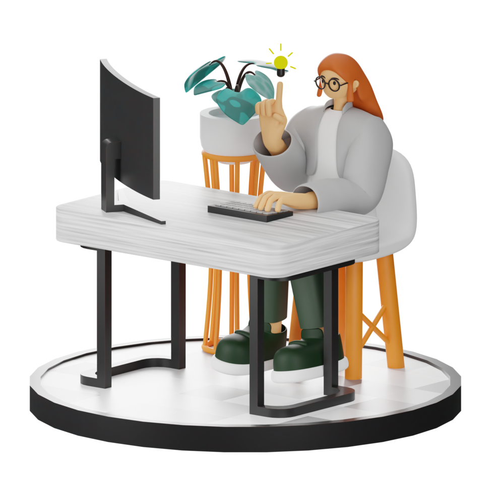 3d illustratie van een tiener- vrouw programmeur Bij de computer bureau png