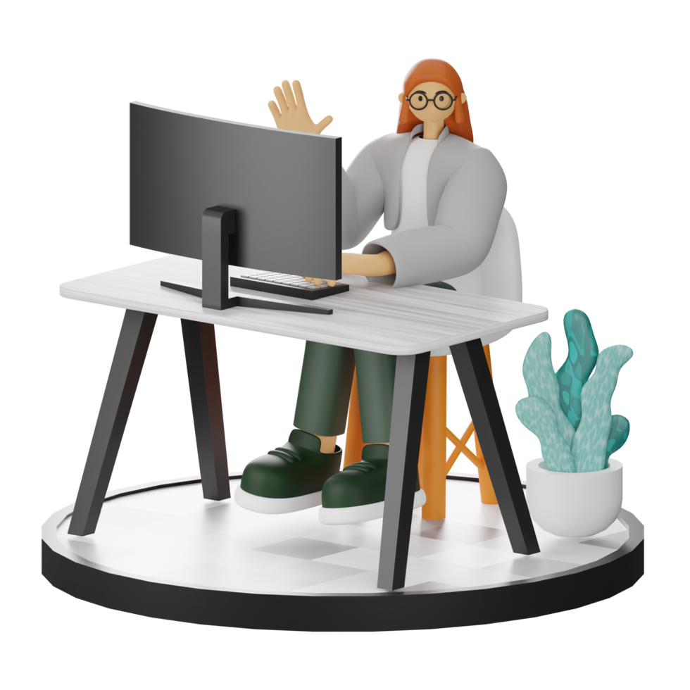 3d illustrazione di un' adolescenziale femmina programmatore a il computer scrivania png