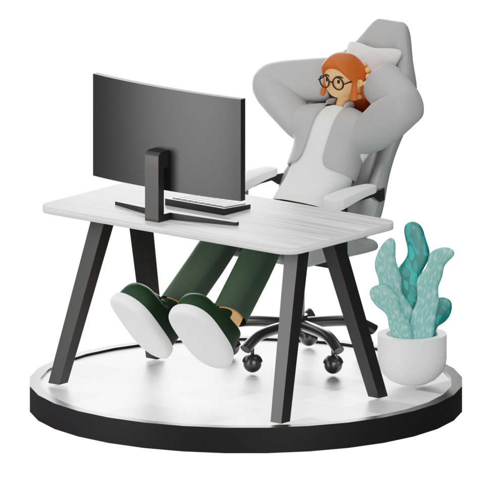 3D Illustration of a Teenage Female Programmer at the Computer Desk png