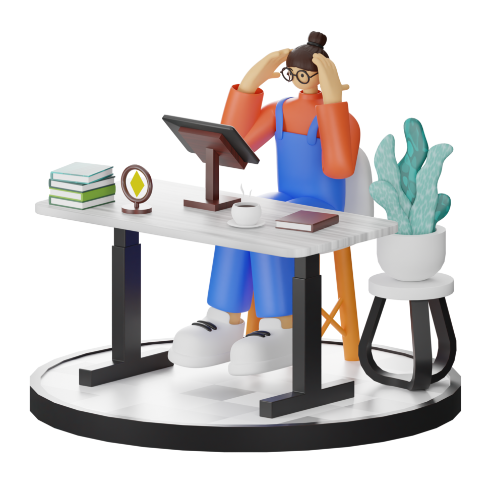 A Teenage Girl Engaged in 3D Digital Drawing at the Computer Desk png