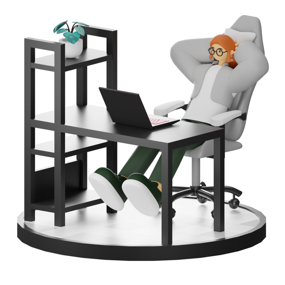 3D Illustration of a Teenage Female Programmer at the Computer Desk png