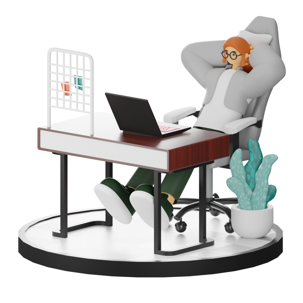 3D Illustration of a Teenage Female Programmer at the Computer Desk png