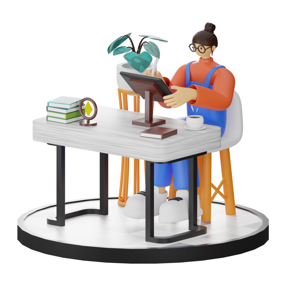 A Teenage Girl Engaged in 3D Digital Drawing at the Computer Desk png