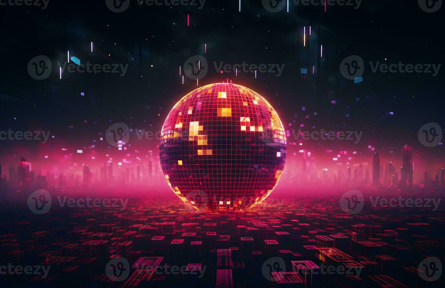 AI generated geometric abstract glowing sphere with pixelated geometric shapes photo